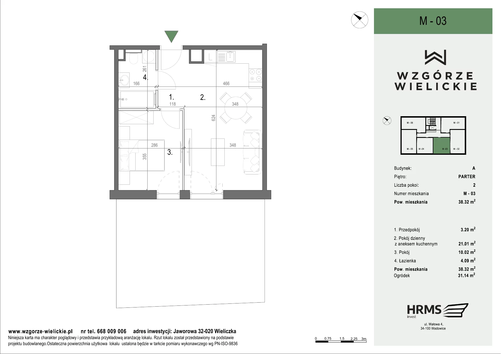 Mieszkanie 38,32 m², parter, oferta nr M-A03, Osiedle Wzgórze Wielickie, Wieliczka, ul. Jaworowa